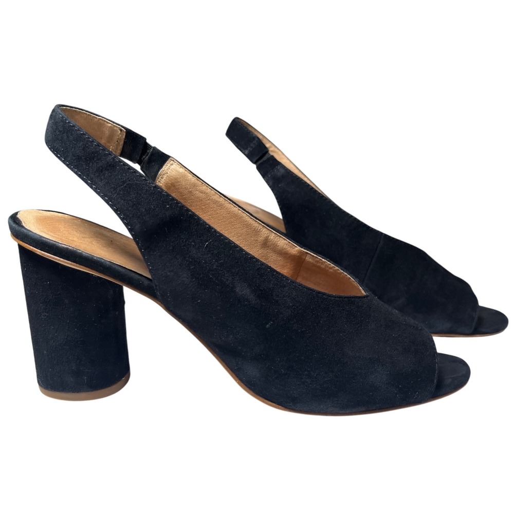 Madewell Alanna Black Suede Slingback‎ Block Heel Sandals Size 9